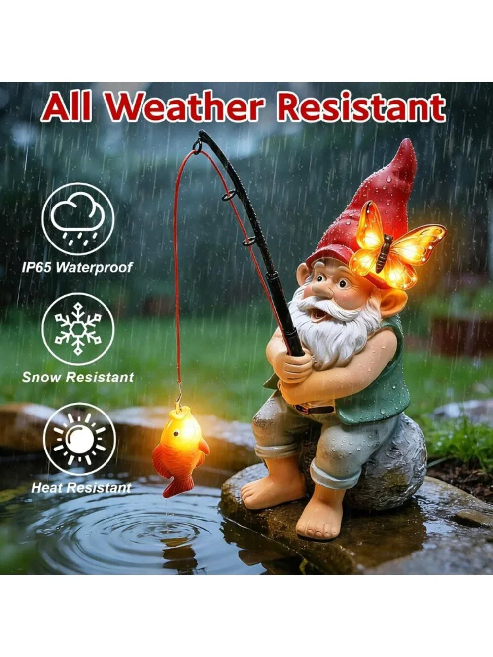 Outdoor Solar Garden Gnome Statue with Butterfly Lights - Unique Yard Decor Gift